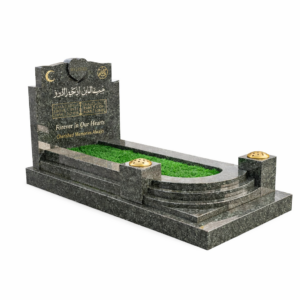 Eternity Memorial – premium Islamic kerb set headstone in polished granite with elegant Arabic calligraphy by Churchill Memorials