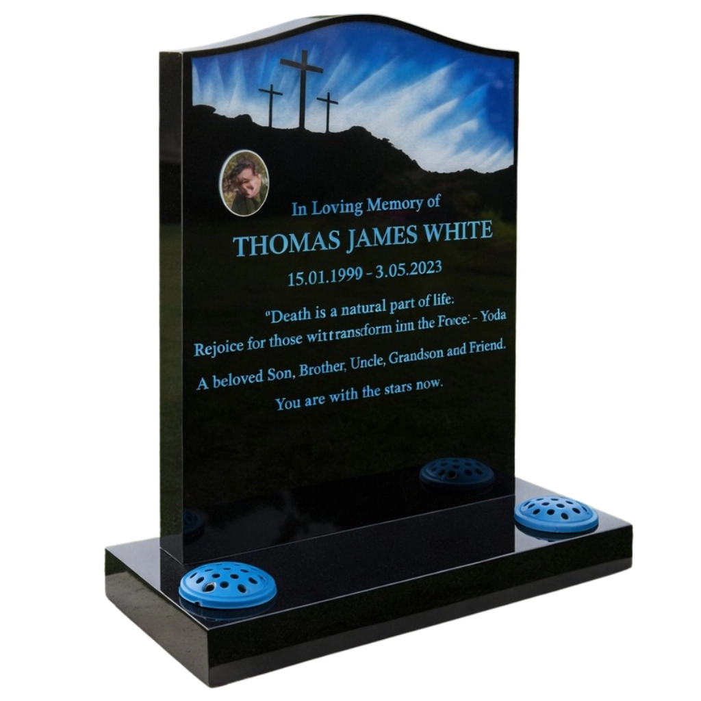 granite headstone with crucifix design – The Night Sky by Churchill Memorials