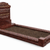 Pure Tranquillity Islamic kerb memorial in polished ruby red granite with Arabic and English inscriptions